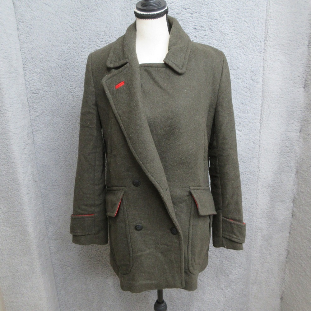 Zara Pea Coat Women XS Olive Green Militarycore Officecore Structured Tailored